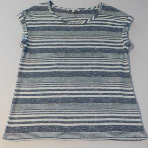 Rose + Olive Women's Medium Chambray Blue White Cap Sleeve Shirt